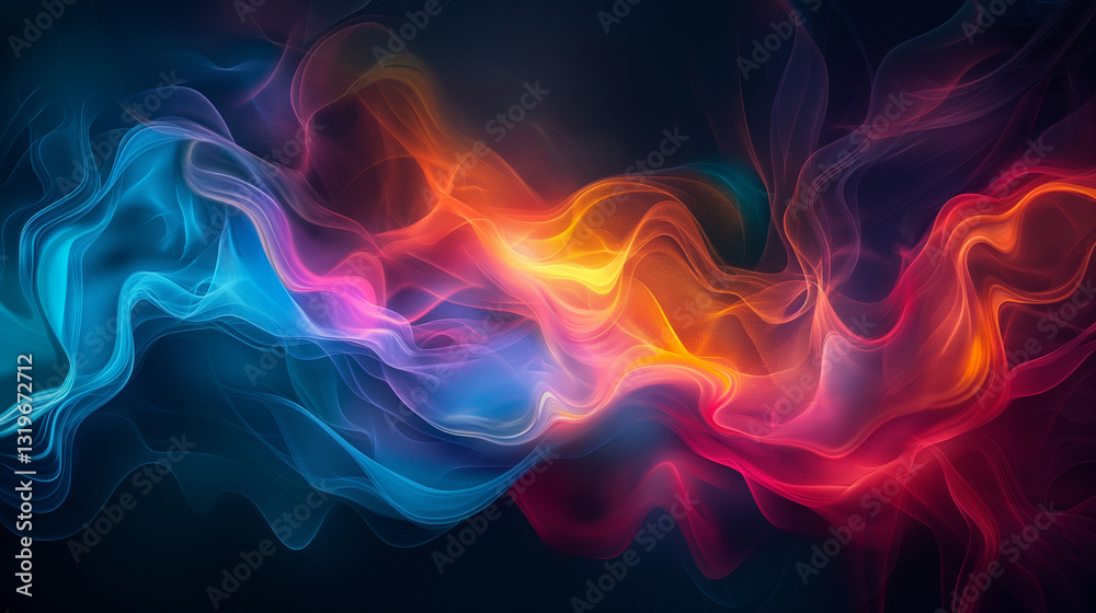 Glowing smoke swirls on a black background, blending vibrant colors into fluid, luminous tendrils with soft, ethereal light. Glowing smoke swirls on a black background, blending vibrant colors into fluid, luminous tendrils with soft, ethereal light.