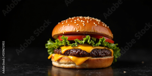Hamburger on black background