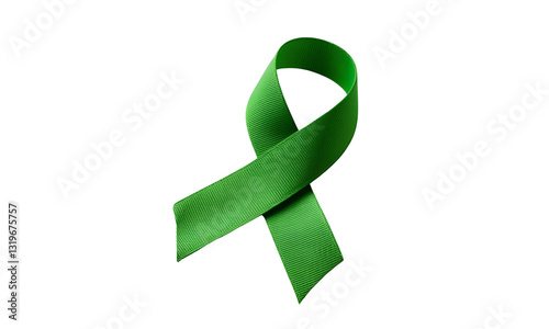 A green ribbon representing mental health awareness, smooth fabric texture