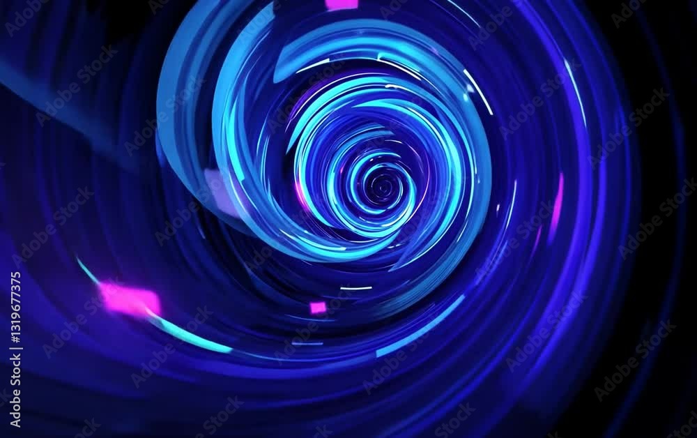 Deep Abstract Digital Tunnel With Swirling Blue And Purple Lights, Creating A Hypnotic Vortex Leading To The Unknown. 4k