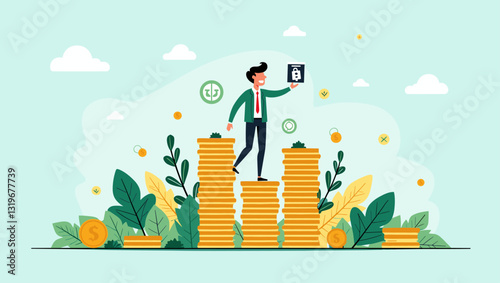 Hesitant Customer Analyzing Mobile Phone Options, Considering Specifications, Confused Shopper Weighing Advantages, Modern Technology, Decision Making Dilemma, Bright Background