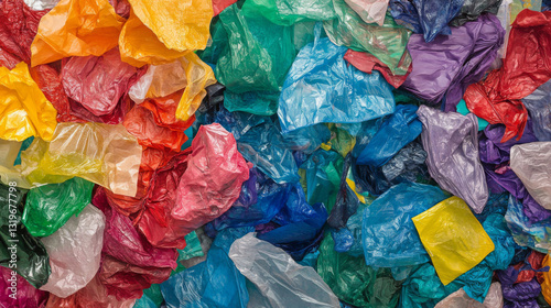 A pile of plastic bags of different colors and sizes