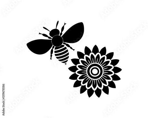 creative details bee and flower icon vector Illustration
