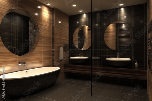 Obraz na płótnie Luxury Modern Bathroom with Black & Wooden Accents w salonie
