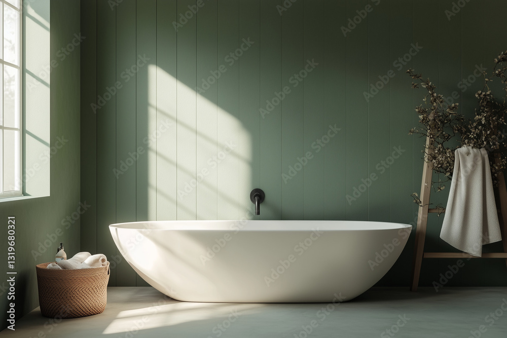 Minimalist Green Bathroom with Soft Shadows