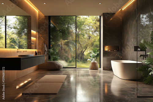 Luxury Open Bathroom with Natural Light & Garden View