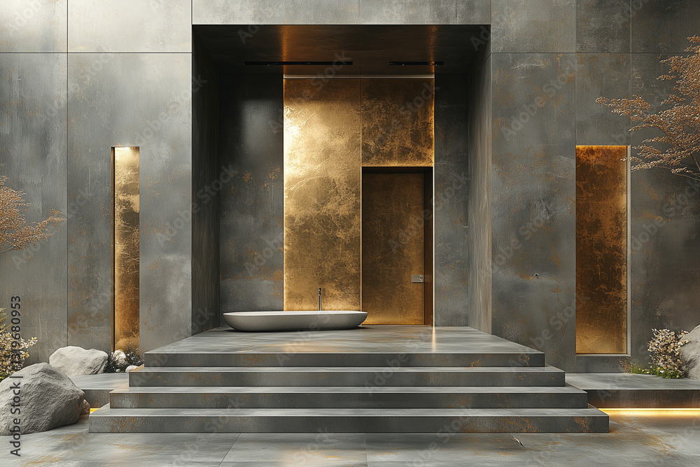 Luxury Spa-Inspired Bathroom with Golden Wall Accents