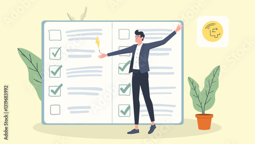 Energetic Business Team Brainstorming, Planning and Collaborating on Project Workflow Strategy, Modern Office Environment, Achieving Goals, Vector Illustration