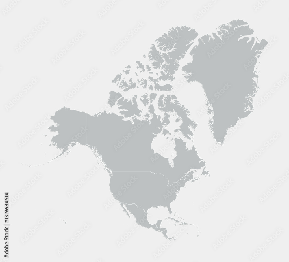 Fototapeta premium blank grey map of north america divided into countries