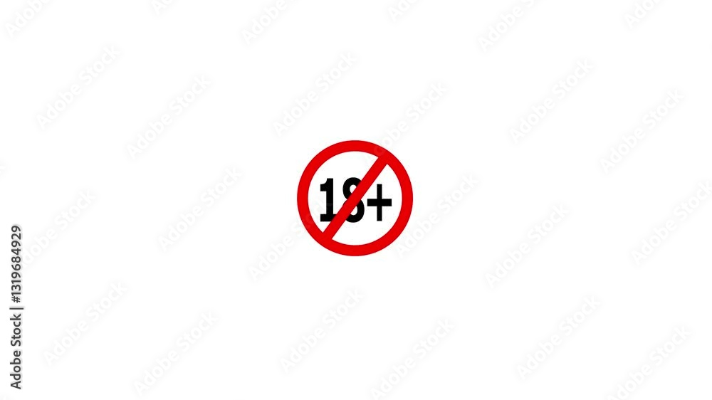 Under 18 forbidden ban icon sign animation. Eighteen or older persons adult content 18 plus only rating, animation. 18+ video not allow animation. 18+ plus Glowing neon text animation.
