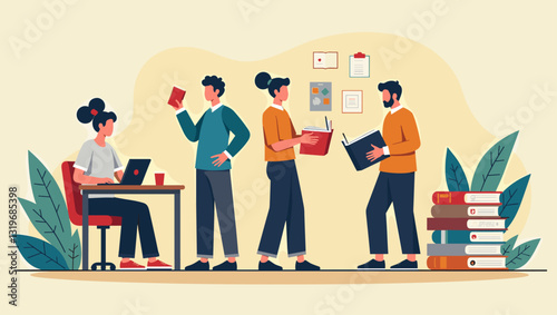 Modern Subway Station Scene with Diverse Commuters Waiting on Platform Urban Transit Vector Graphic Public Transportation System Busy City Life Commuting Crowd Underground Rail Network Artwork