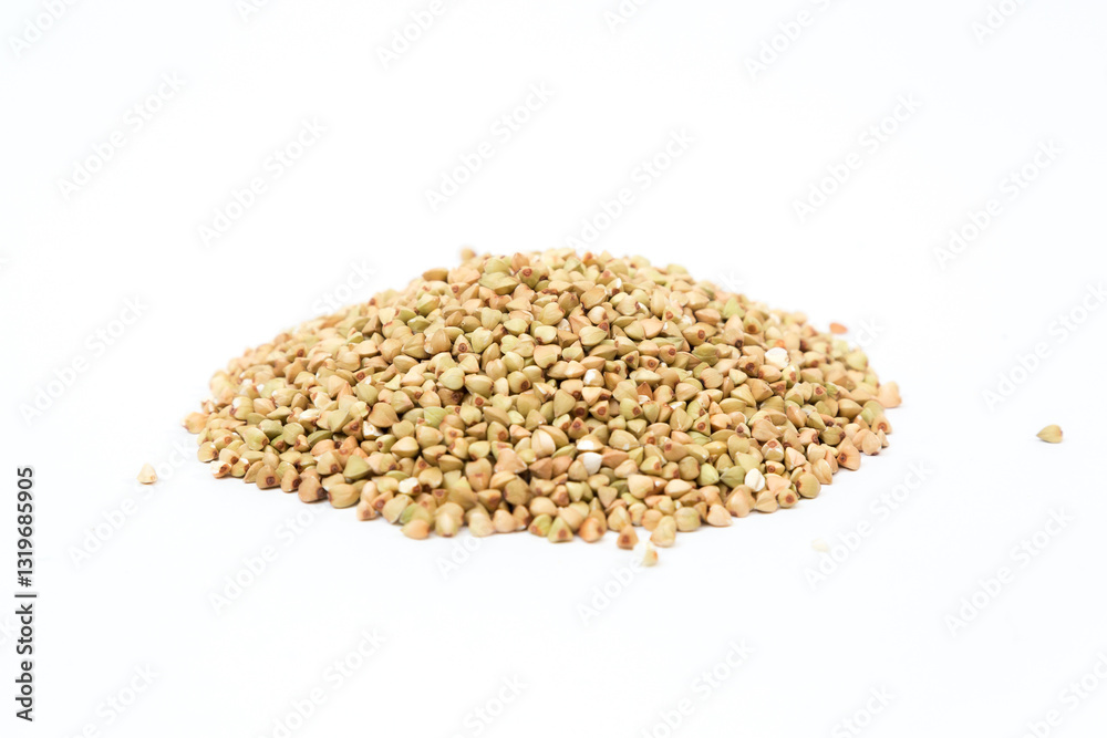 Green buckwheat isolated on white background, organic grain and healthy eating concept Green buckwheat isolated on white background, organic grain and healthy eating concept