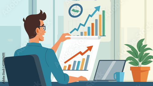 Ambitious Entrepreneur Seeks Investment Opportunities Global Markets Growth Strategy Vision Binoculars Compass Financial Planning Vector Illustration, Leadership Success Guidance Future Vision