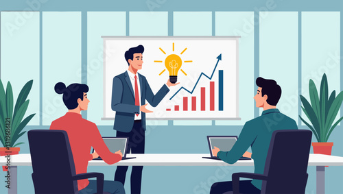 Ambitious entrepreneur sketching strategic plans during intense brainstorming session for new venture, mapping future roadmap for success in modern office environment