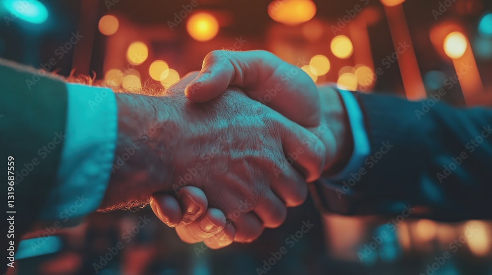© Wasabi - a close-up shot of two hands, clasping in a firm handshake, sealed a business deal. The background suggests a deal in a modern office setting, creating a sense of success