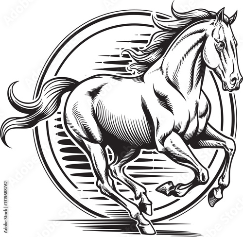 Dynamic Horse Illustration With Flowing Mane And Tail