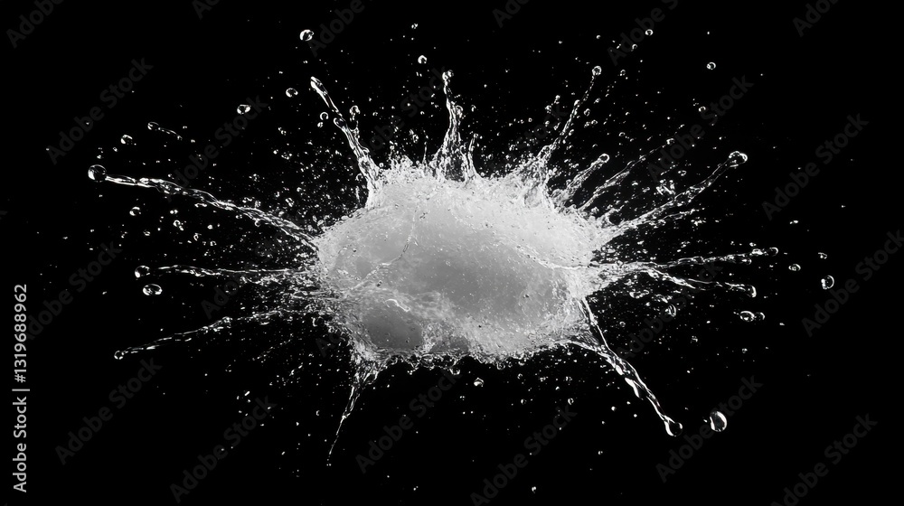 Fototapeta premium Dynamic water splash against black background captured in mid-air