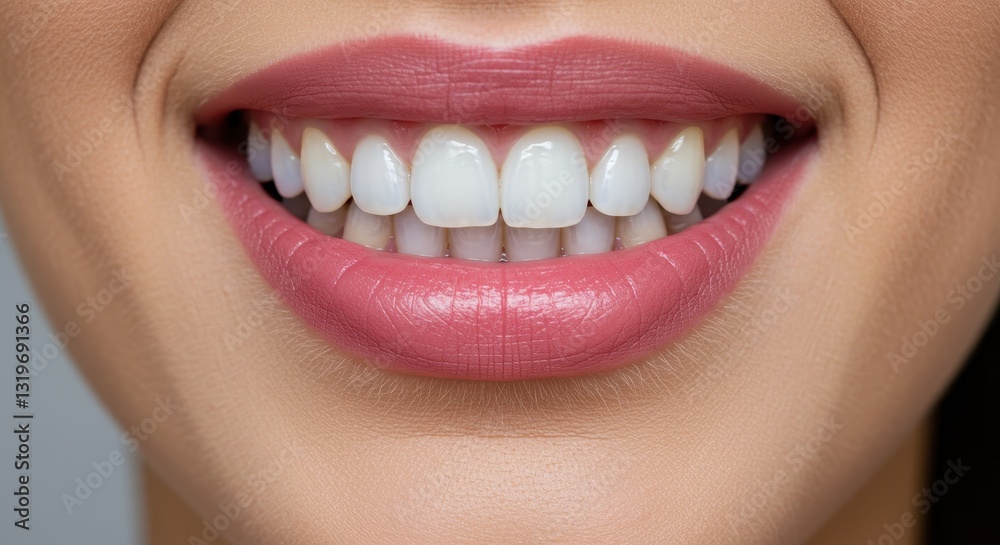 Obraz premium A close-up portrait of a woman lower face focusing on her bright white and perfectly aligned teeth