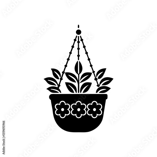 creative details hanging flower pot icon vector Illustration