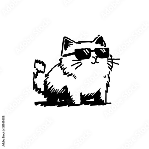 Plan de travail 6 coCool flaming cat with sunglasses, edgy hand-drawn illustrationpie 5-88