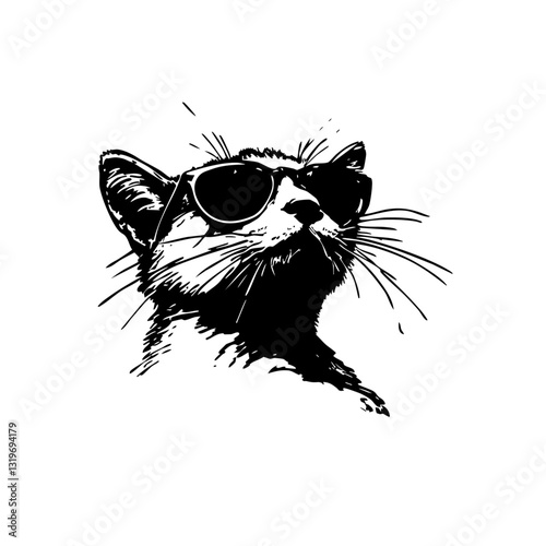 Cool cat with sunglasses, stylish hand-drawn illustration