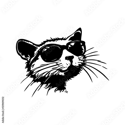 Cool cat with sunglasses, stylish hand-drawn illustration