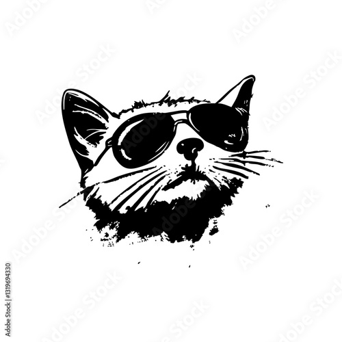 Cool cat with sunglasses, stylish hand-drawn illustration