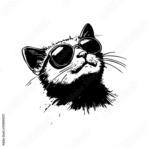 Cool cat with sunglasses, stylish hand-drawn illustration