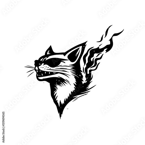 Cool flaming cat with sunglasses, edgy hand-drawn illustration
