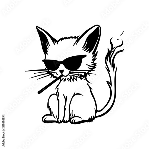 Cool rebel cat with sunglasses and cigarette, edgy hand-drawn doodle