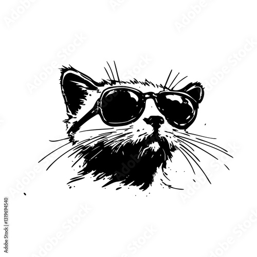 Cool cat with sunglasses, stylish hand-drawn illustration