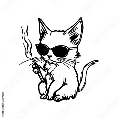 Cool rebel cat with sunglasses and cigarette, edgy hand-drawn doodle