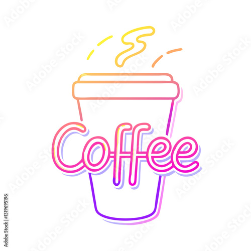 Neon Coffee Cup Icon for Cafés, Morning Energy, and Coffee Culture