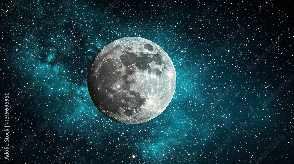 Obraz premium Full moon against a cosmic nebula backdrop