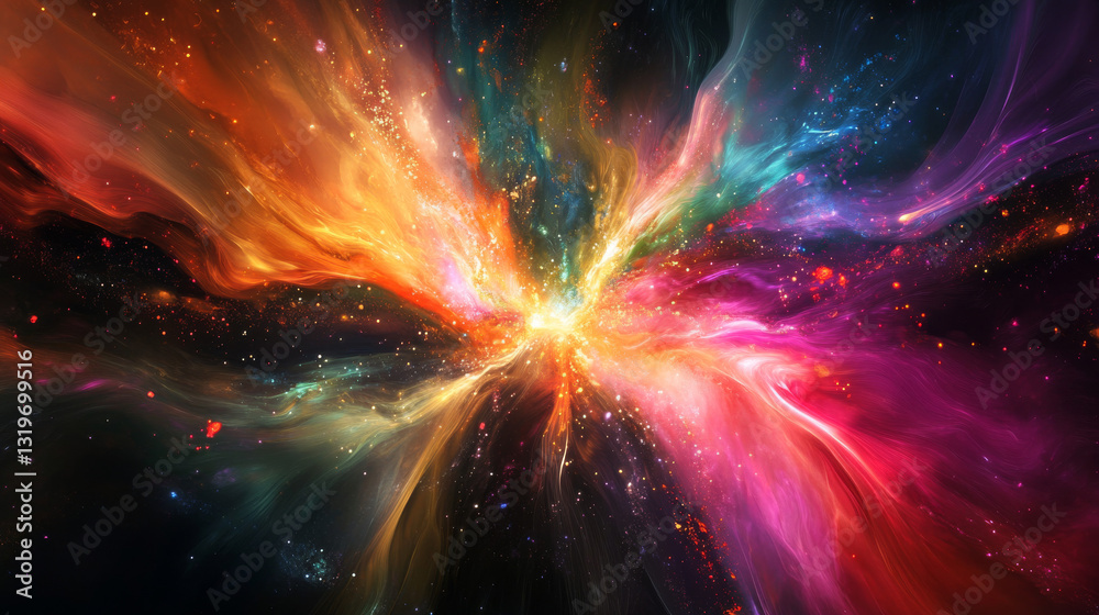 A computer-generated artistic illustration bursting with vibrant colors on a black background, offering a dynamic visual composition A computer-generated artistic illustration bursting with vibrant colors on a black background, offering a dynamic visual composition