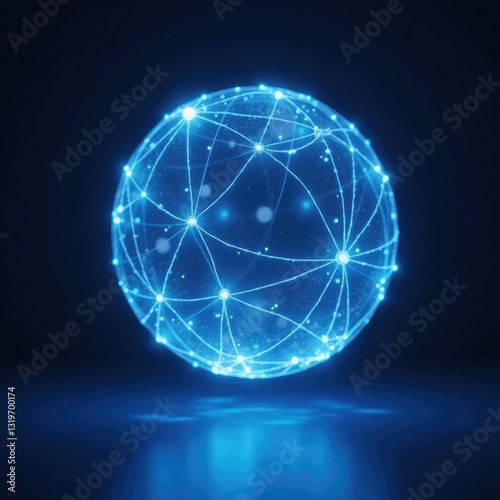 Futuristic Holographic Sphere Logo with Glowing Blue Nodes