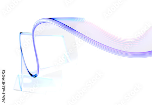 Fototapeta Naklejka Na Ścianę i Meble -  3d abstract liquid glass transparent clear ribbon chromatic fold wave line render. Rainbow fluid flow curve shape with light holographic gradient texture. Flying glossy design element