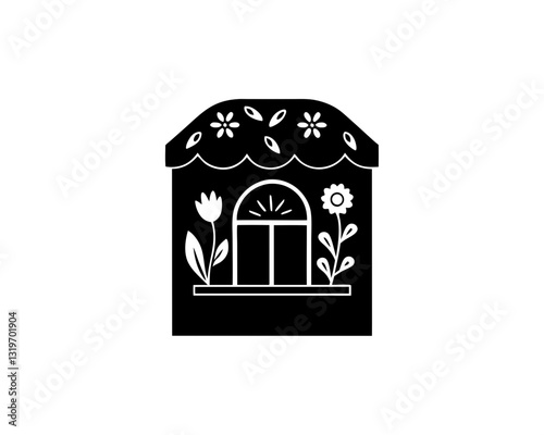 creative details flower shop icon vector Illustration