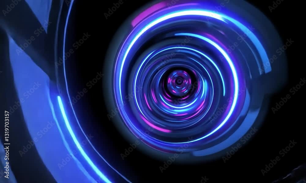 Deep Abstract Digital Tunnel With Swirling Blue And Purple Lights, Creating A Hypnotic Vortex Leading To The Unknown. 4k