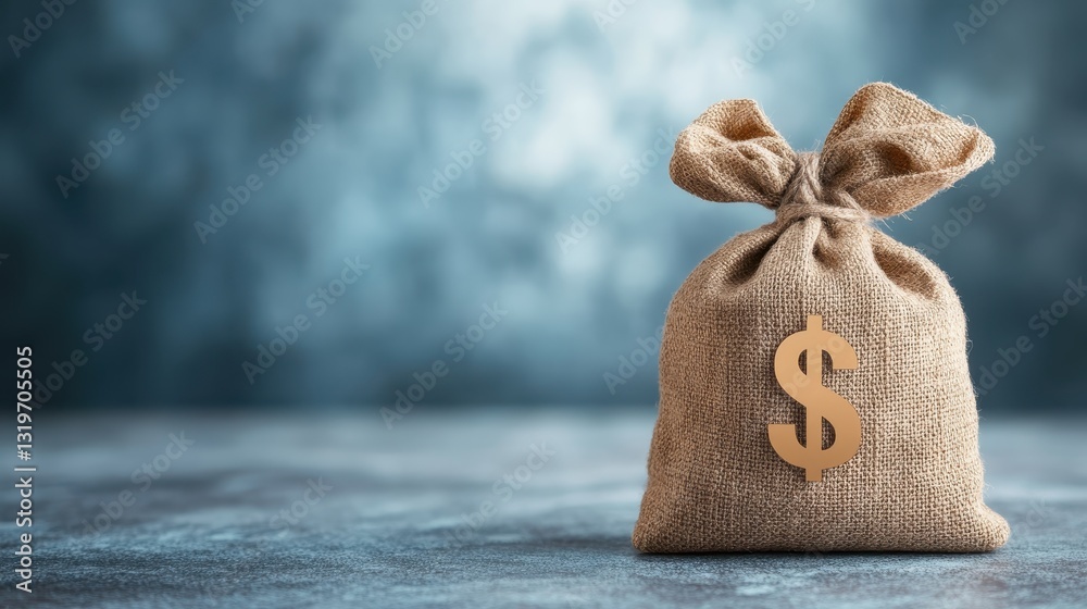 custom made wallpaper toronto digitalA rustic burlap bag with a dollar sign visually conveys themes of wealth and investment, enhanced by a serene, blurred background.