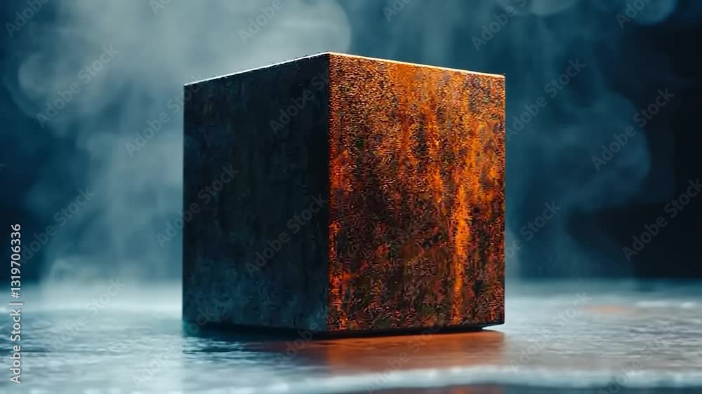 Rusty Cube in Mystical Fog: A Study in Texture and Light