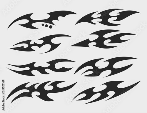 Neo tribal tattoo design elements set Y2k style, neo tribal element for pattern, decal or livery