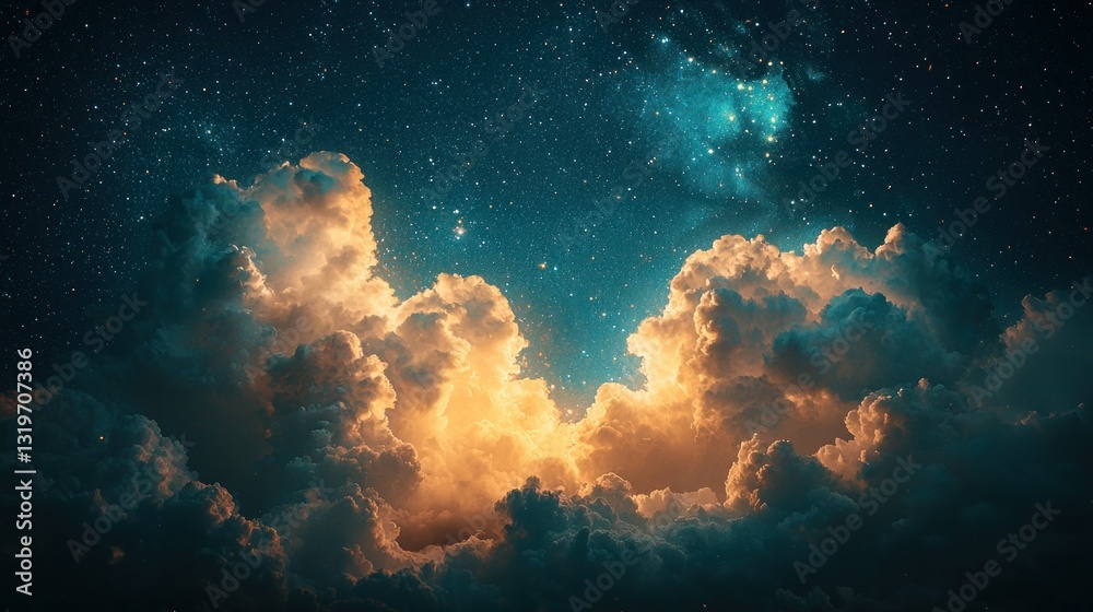 Fototapeta premium Glowing Cloudscape at Night Under Starry Sky