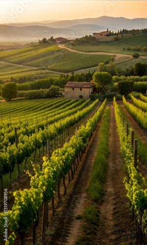 Wallpaper Mural Beautiful vineyard landscape at sunset with rolling hills and a rustic house
 Torontodigital.ca