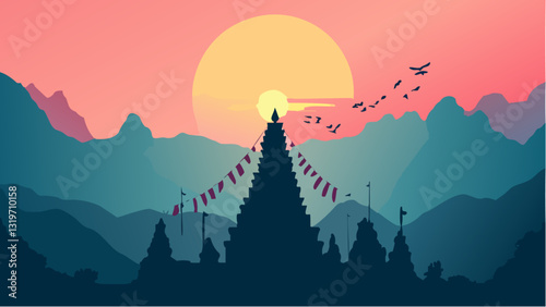 Temple in the Mountains at Dusk