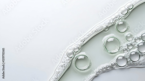 White Bubble Liquid Forming Abstract Shapes Against Plain Background With Light Reflections