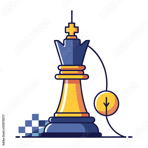 a flat illustration of the king piece of the chess and wire