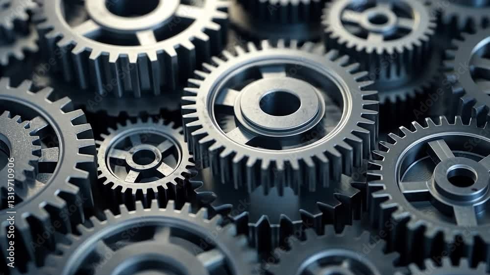 Intricate Metallic Gears Interlocking System: A Close-Up View of Complex Machinery Intricate Metallic Gears Interlocking System: A Close-Up View of Complex Machinery