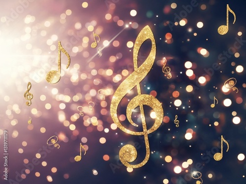 Glittering golden music notes on a dreamy bokeh background, perfect for celebrating music and creativity.