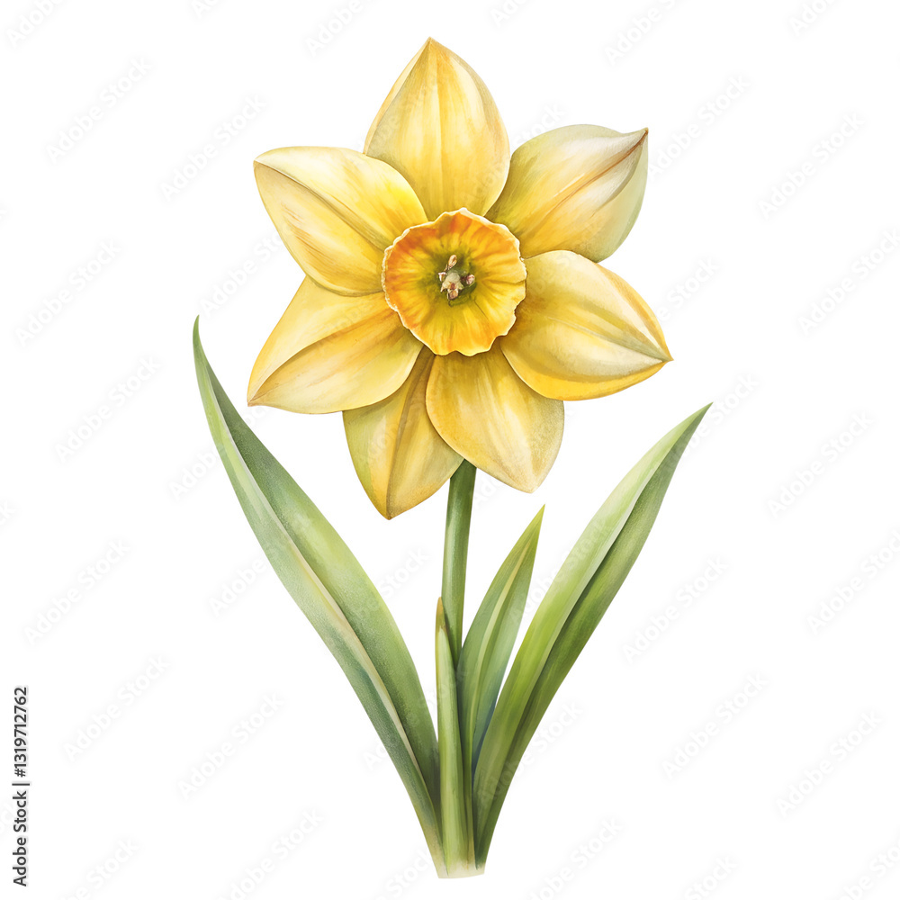 Obraz premium Blooming Daffodil: A close-up view of a radiant yellow daffodil in full bloom, showcasing its delicate petals and intricate center, against a simple backdrop.